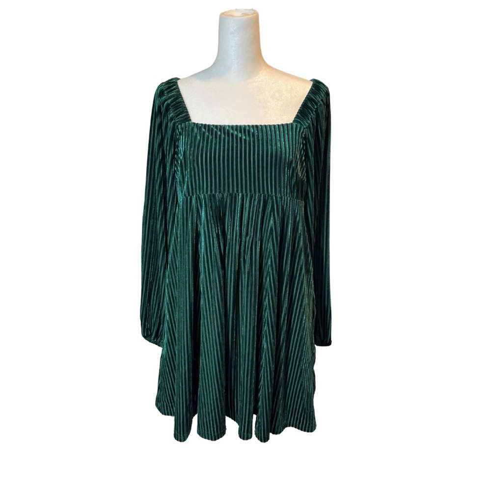 Women’s Long Sleeve Mini Green Striped Dress Size S